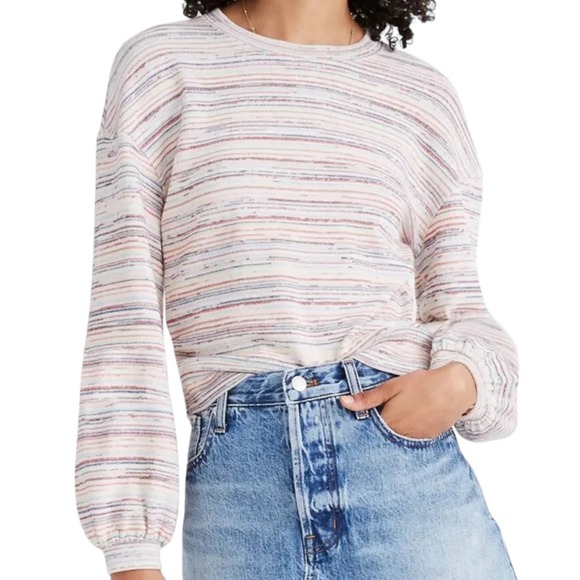 Madewell Sweaters - Madewell | Bubble-Sleeve Crop Top in Rainbow Stripe, Large